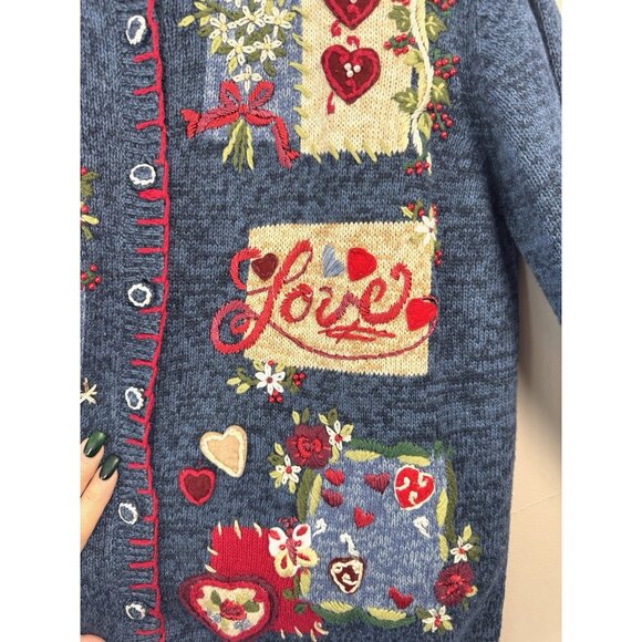 NWT Vintage Heirloom Large Valentines Embroidered Cardigan Grandma Cottagecore - Picture 3 of 11
